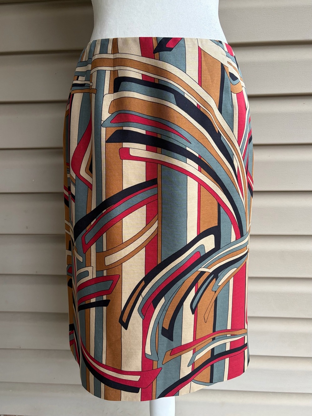 •Talbots• Vintage Silk/Wool Multicolor Geometric Print Pencil Skirt - Size 8